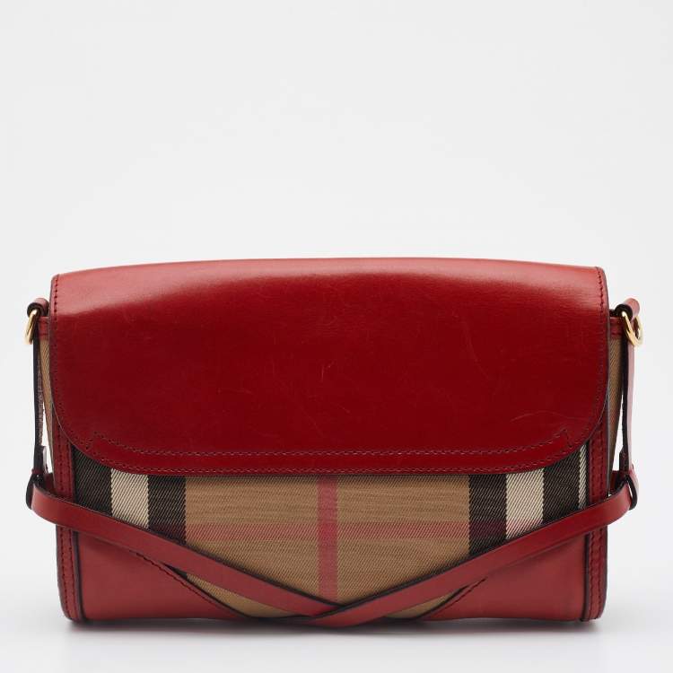 Pre Owned Burberry Multicolor House Check Canvas and Leather Crossbody Bag