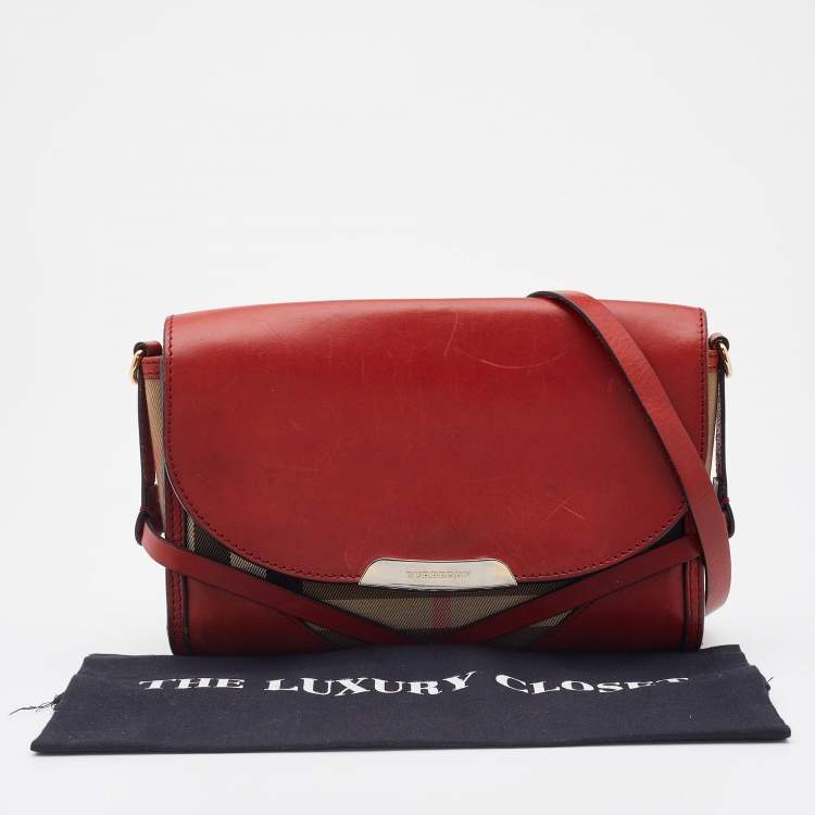 Pre Owned Burberry Multicolor House Check Canvas and Leather Crossbody Bag