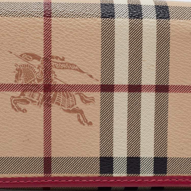 Pre Owned Burberry Fuchsia/Beige Haymarket Check Coated Canvas and Leather Flap Continental Wallet
