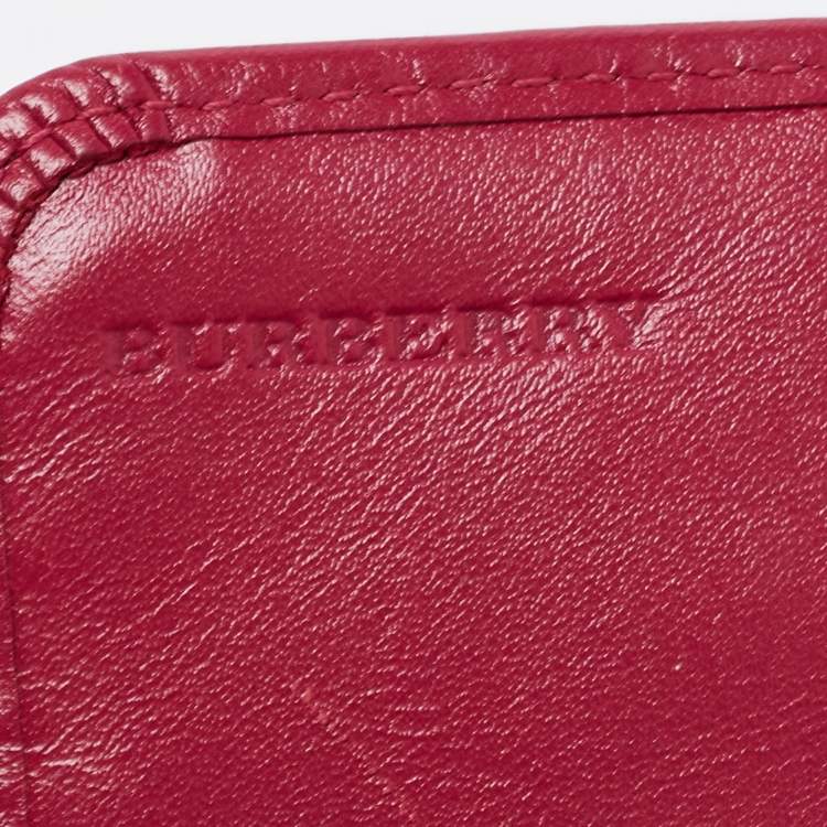 Pre Owned Burberry Fuchsia/Beige Haymarket Check Coated Canvas and Leather Flap Continental Wallet