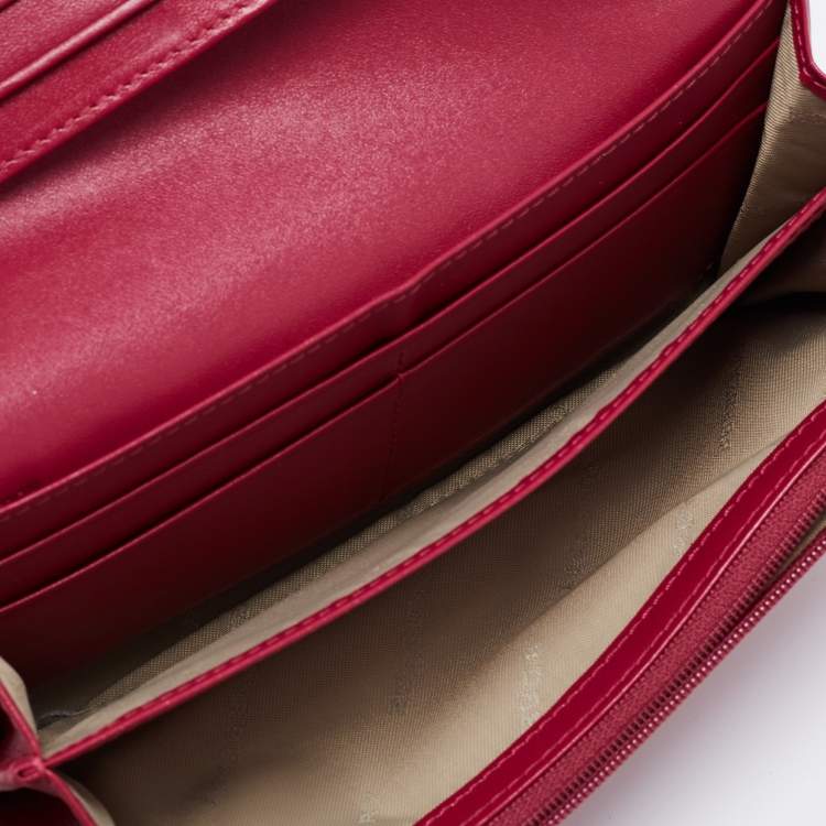 Pre Owned Burberry Fuchsia/Beige Haymarket Check Coated Canvas and Leather Flap Continental Wallet