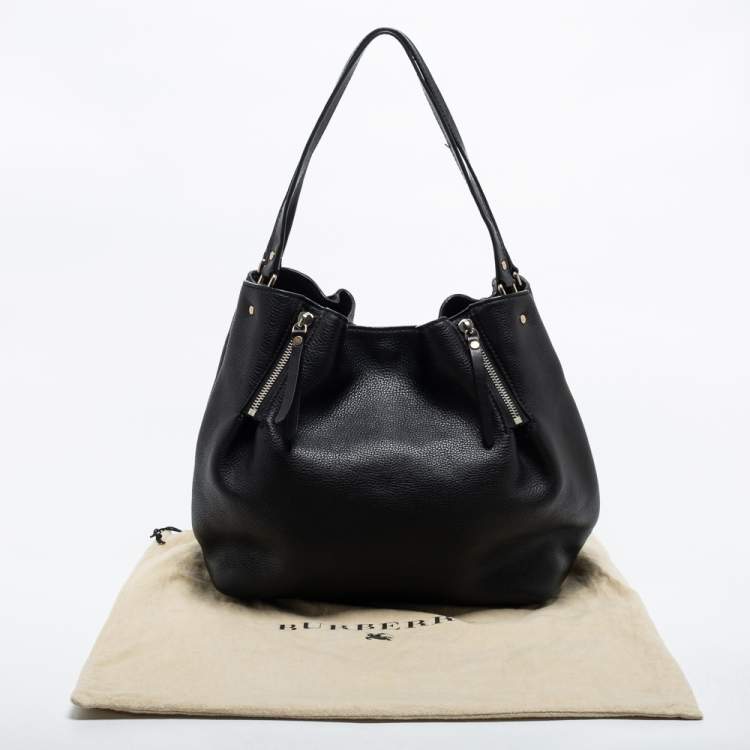 Pre Owned Burberry Black Grained Leather Medium Maidstone Tote