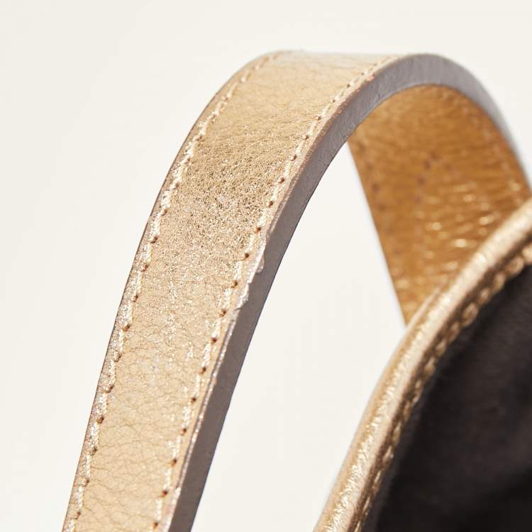 Pre Owned Burberry Gold/Beige Laser Cut Haymarket Check Coated Canvas and Leather Drawstring Shoulder Bag