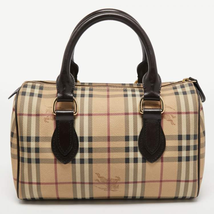 Pre Owned Burberry Brown/Beige Haymarket Check PVC Small Chester Bowling Bag