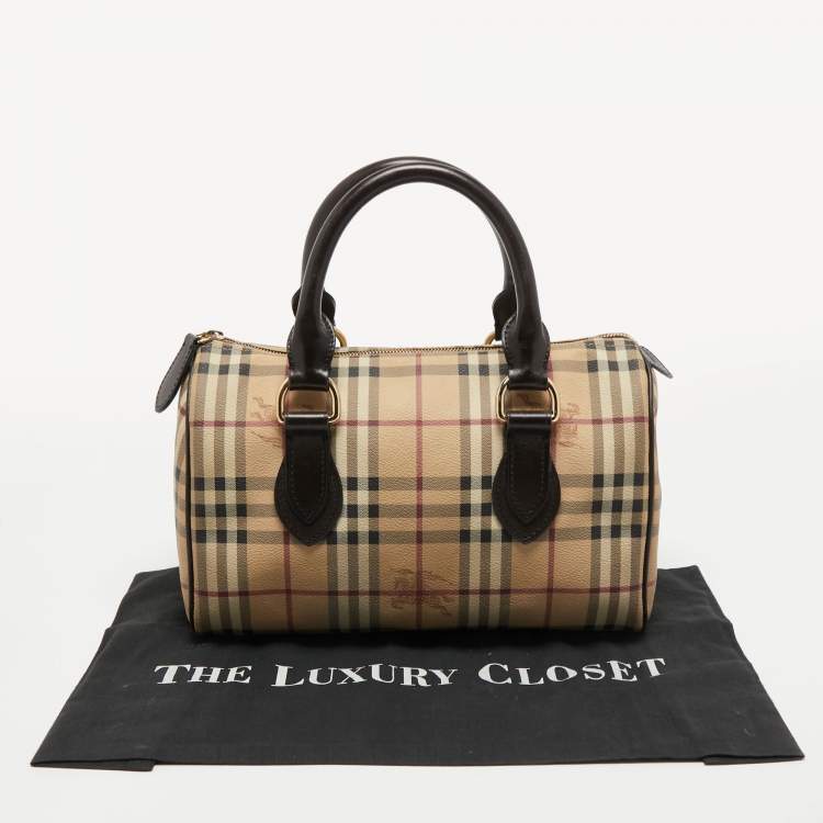 Pre Owned Burberry Brown/Beige Haymarket Check PVC Small Chester Bowling Bag