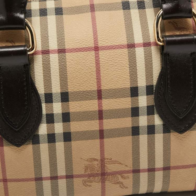 Pre Owned Burberry Brown/Beige Haymarket Check PVC Small Chester Bowling Bag