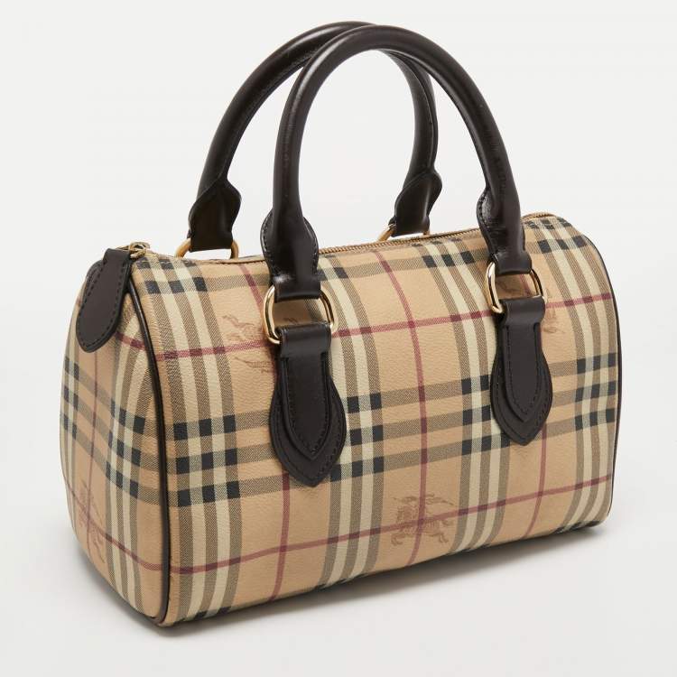 Pre Owned Burberry Brown/Beige Haymarket Check PVC Small Chester Bowling Bag