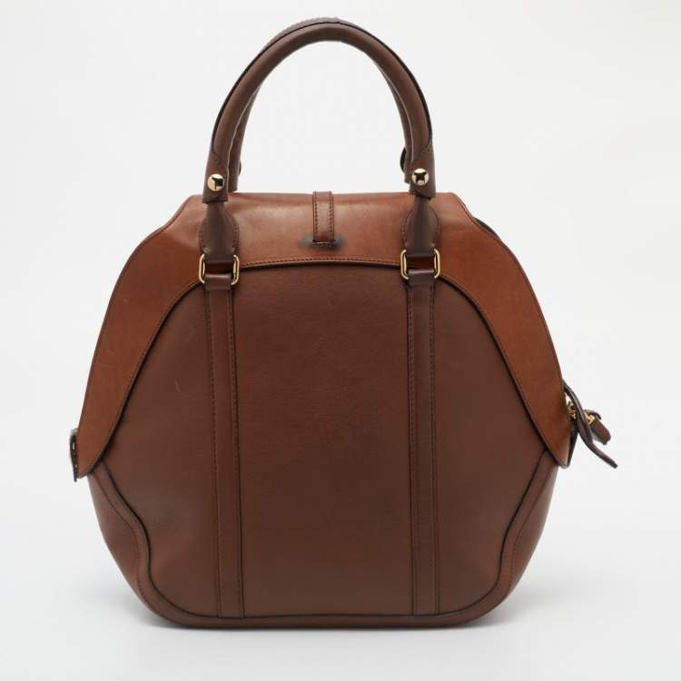 Pre Owned Burberry Dark Brown Leather Orchard Satchel