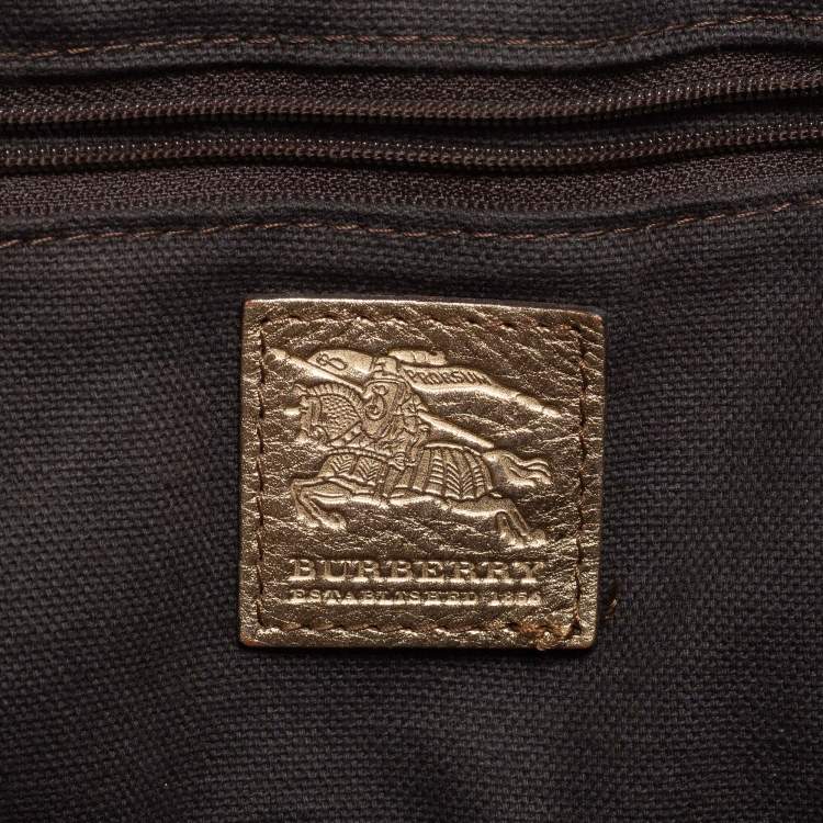 Pre Owned Burberry Metallic Gold Woven Haymarket check PVC and Leather Small Thornley Satchel