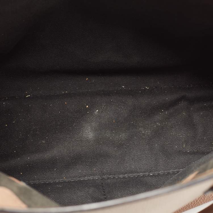 Pre Owned Burberry Beige Leather and House Check Canvas Medium Banner Tote