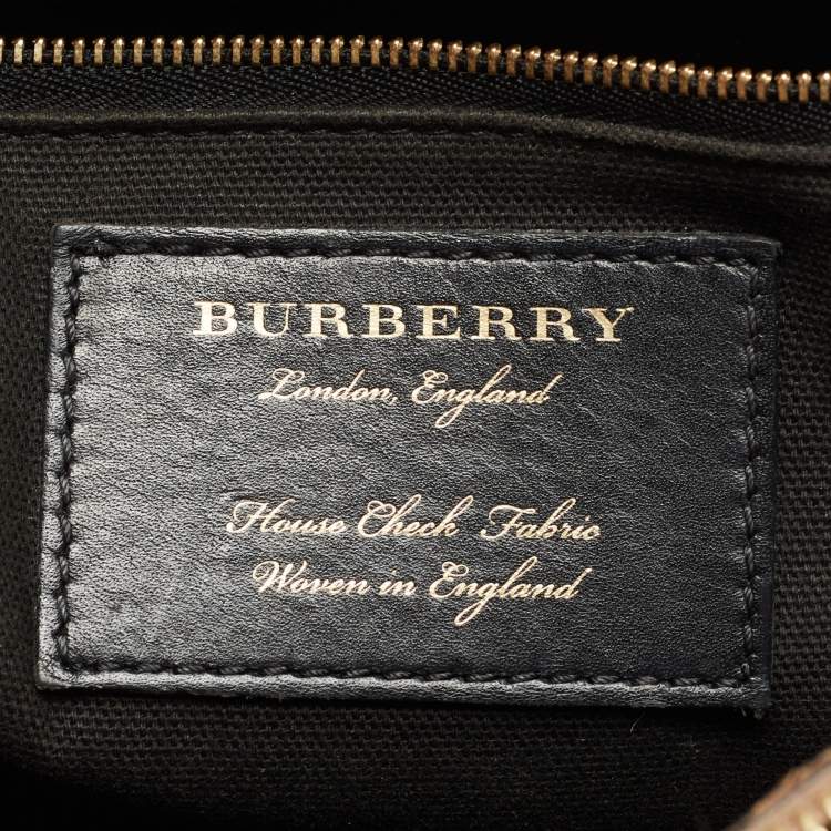 Pre Owned Burberry Beige Leather and House Check Canvas Medium Banner Tote