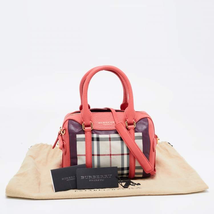 Pre Owned Burberry Prorsum Pink Haymarket Check Coated Canvas and Leather Mini Bee Bag