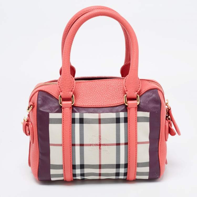 Pre Owned Burberry Prorsum Pink Haymarket Check Coated Canvas and Leather Mini Bee Bag