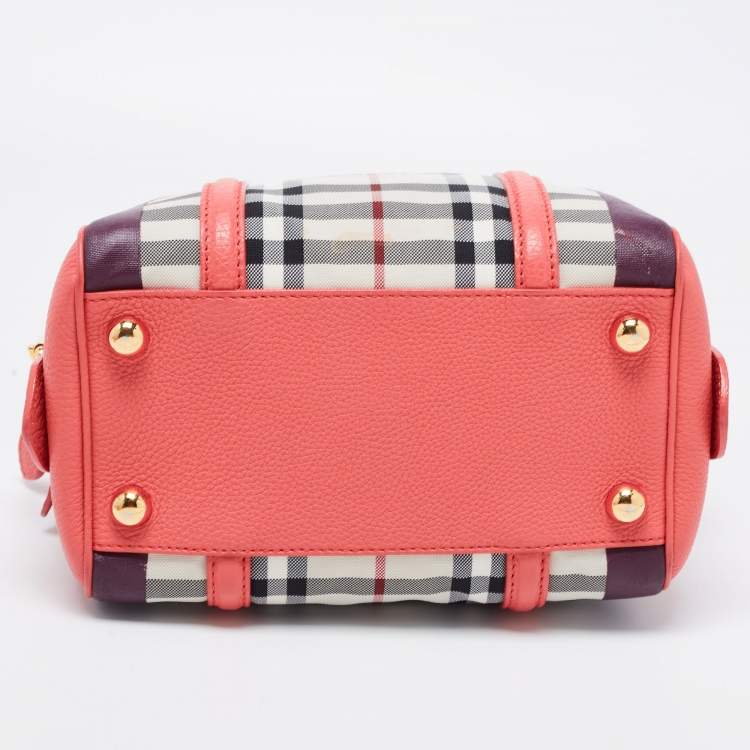 Pre Owned Burberry Prorsum Pink Haymarket Check Coated Canvas and Leather Mini Bee Bag