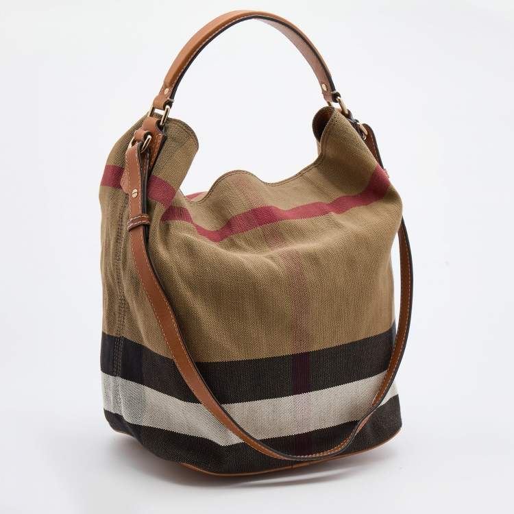Pre Owned Burberry Multicolor Mega Check Canvas and Leather Medium Ashby Hobo