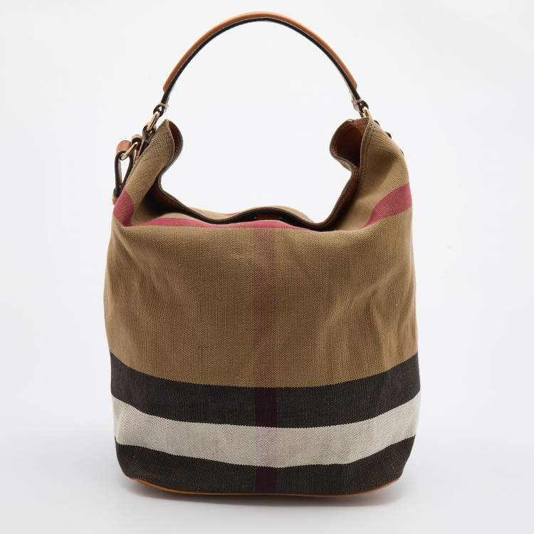 Pre Owned Burberry Multicolor Mega Check Canvas and Leather Medium Ashby Hobo