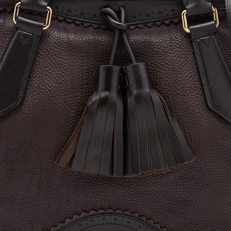 Pre Owned Burberry Burgundy/Brown Leather Tassel Satchel