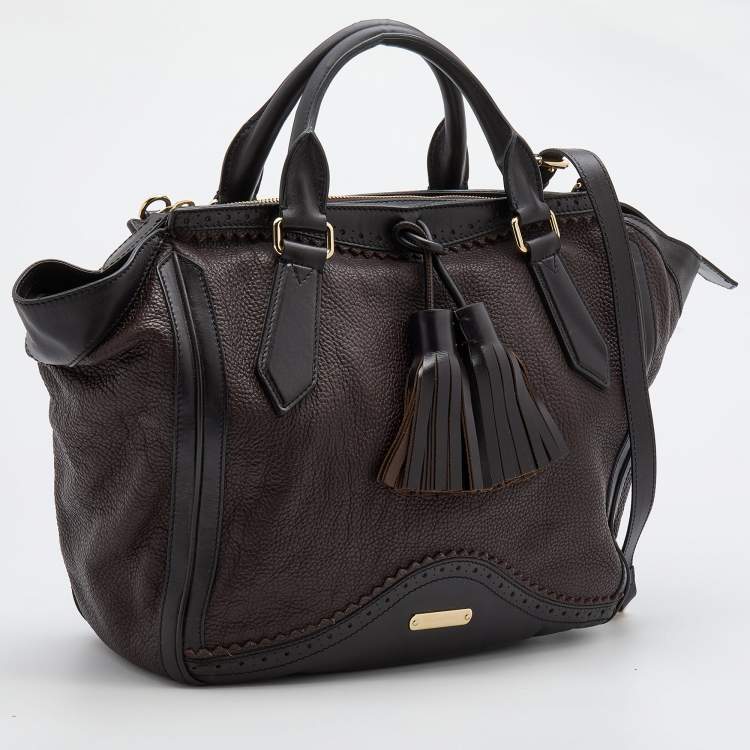 Pre Owned Burberry Burgundy/Brown Leather Tassel Satchel