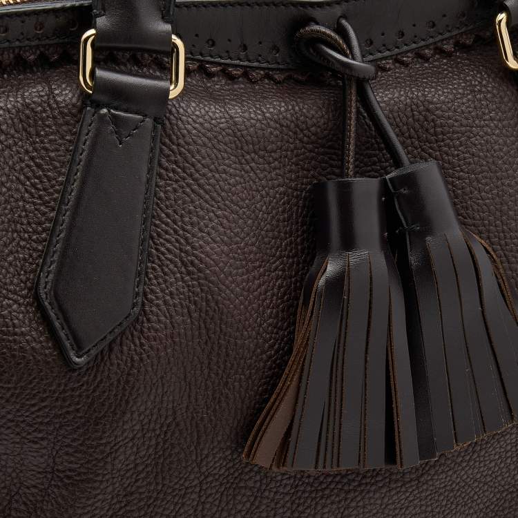 Pre Owned Burberry Burgundy/Brown Leather Tassel Satchel