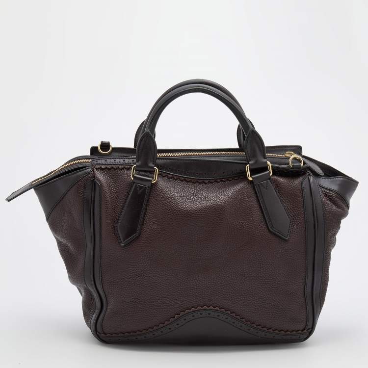Pre Owned Burberry Burgundy/Brown Leather Tassel Satchel