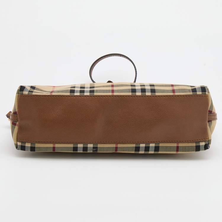 Pre Owned Burberry Beige/Brown Haymarket Check Canvas and Leather Crossbody Bag