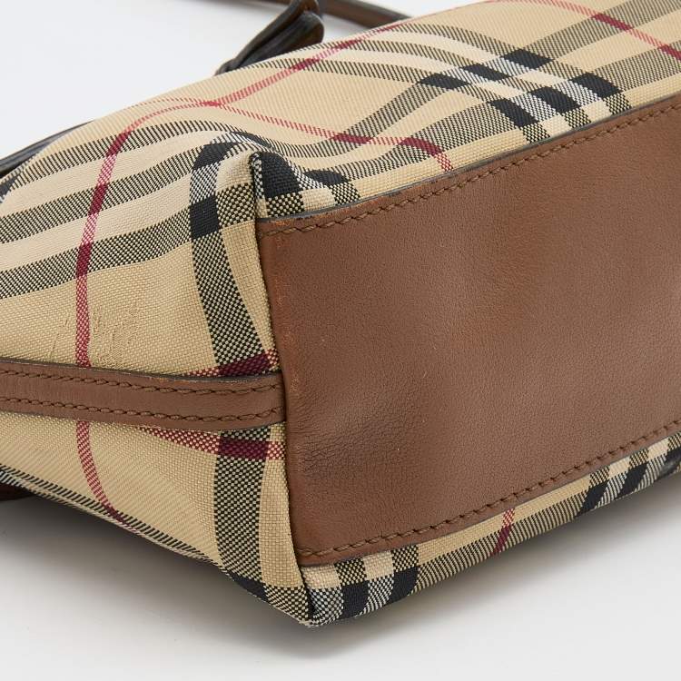 Pre Owned Burberry Beige/Brown Haymarket Check Canvas and Leather Crossbody Bag