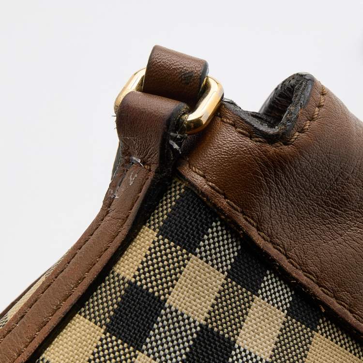 Pre Owned Burberry Beige/Brown Haymarket Check Canvas and Leather Crossbody Bag