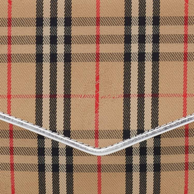 Pre Owned Burberry Beige/Silver Haymarket Canvas and Leather Envelope Flap Wallet
