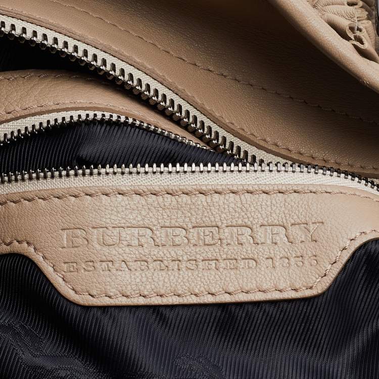 Pre Owned Burberry Beige Ruffled Leather Lowry Tote