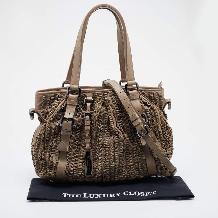 Pre Owned Burberry Beige Ruffled Leather Lowry Tote