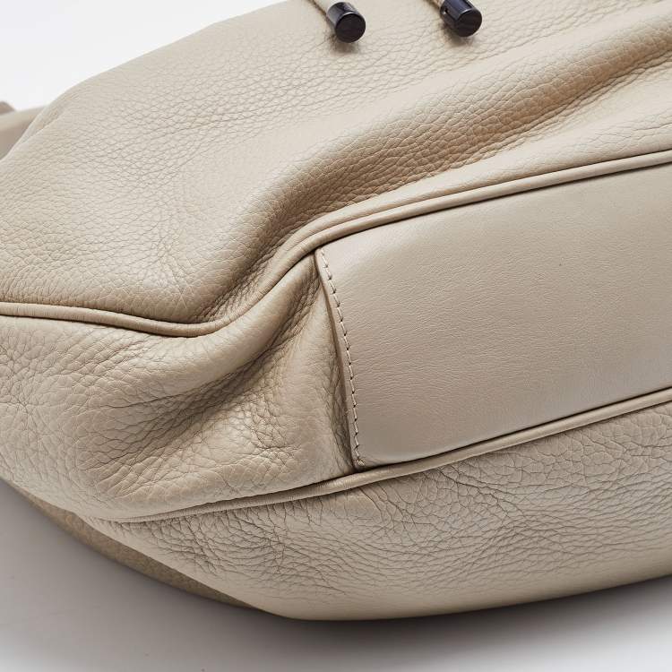 Pre Owned Burberry Light Beige Leather Drawstring Warrior Hobo