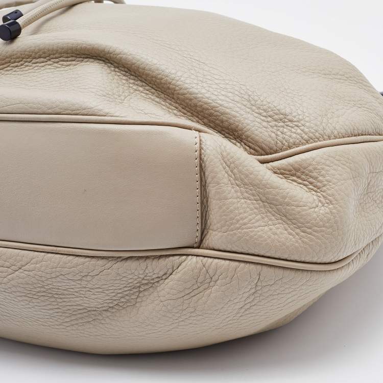 Pre Owned Burberry Light Beige Leather Drawstring Warrior Hobo