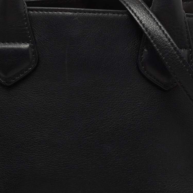 Pre Owned Burberry Black/Beige Leather and House Check Fabric Small Banner Tote