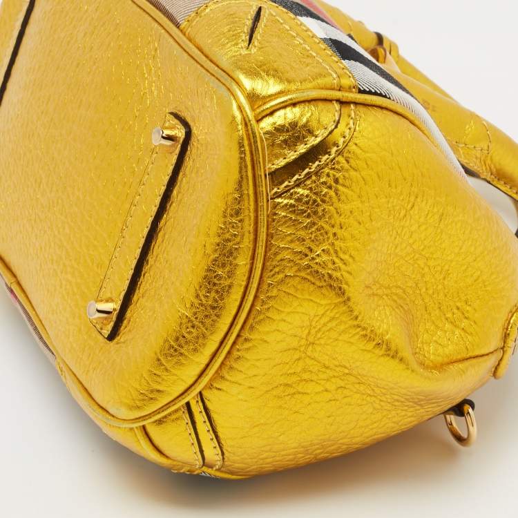 Pre Owned Burberry Beige/Gold Nova Check Canvas and Leather Blaze Satchel