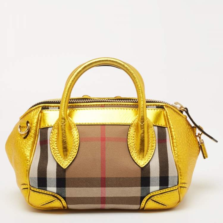 Pre Owned Burberry Beige/Gold Nova Check Canvas and Leather Blaze Satchel
