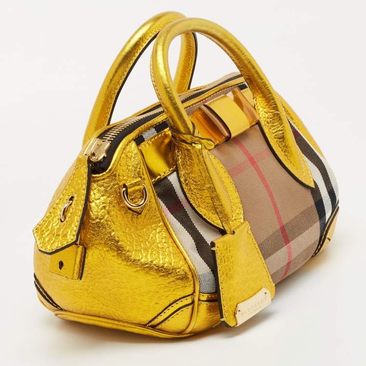 Pre Owned Burberry Beige/Gold Nova Check Canvas and Leather Blaze Satchel