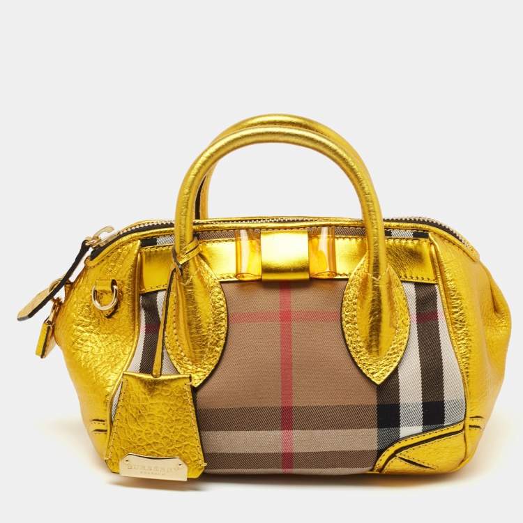 Pre Owned Burberry Beige/Gold Nova Check Canvas and Leather Blaze Satchel