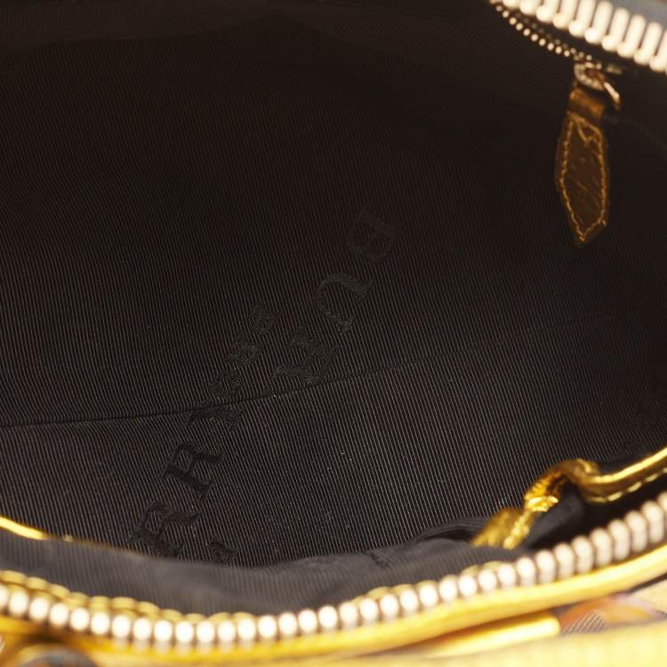 Pre Owned Burberry Beige/Gold Nova Check Canvas and Leather Blaze Satchel