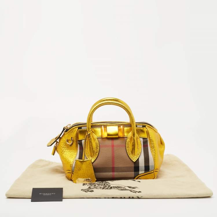 Pre Owned Burberry Beige/Gold Nova Check Canvas and Leather Blaze Satchel