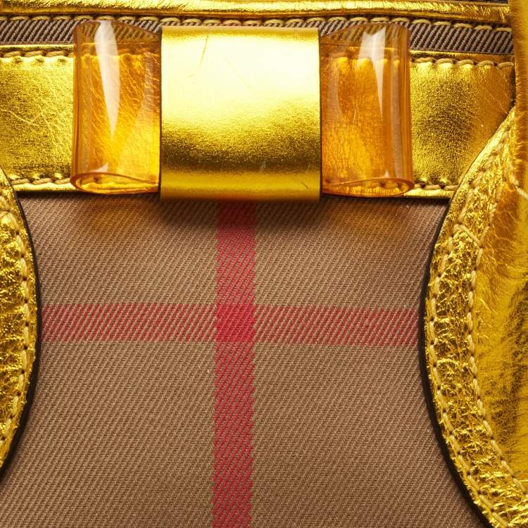 Pre Owned Burberry Beige/Gold Nova Check Canvas and Leather Blaze Satchel