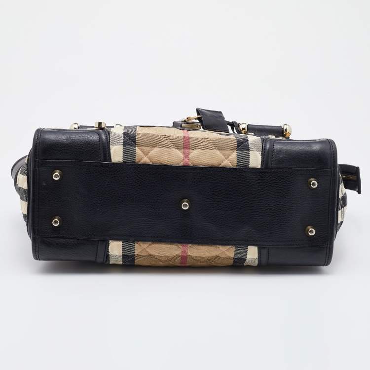 Pre Owned Burberry Beige/Black Quilted Nova Check Canvas and Leather Mini Manor Satchel