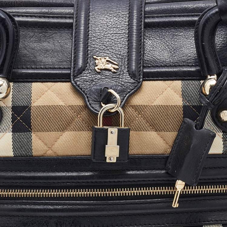Pre Owned Burberry Beige/Black Quilted Nova Check Canvas and Leather Mini Manor Satchel