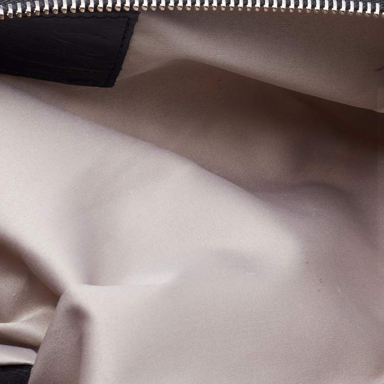 Pre Owned Burberry White/Black Fabric and Croc Embossed Patent Leather Embellished Wristlet Clutch