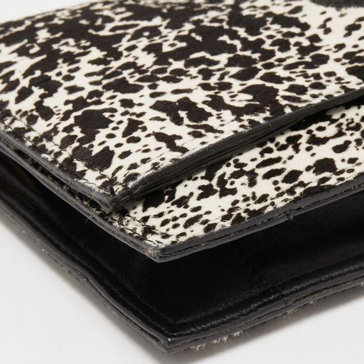 Pre Owned Burberry Black/White Calfhair and Leather Roslin Oersized Clutch