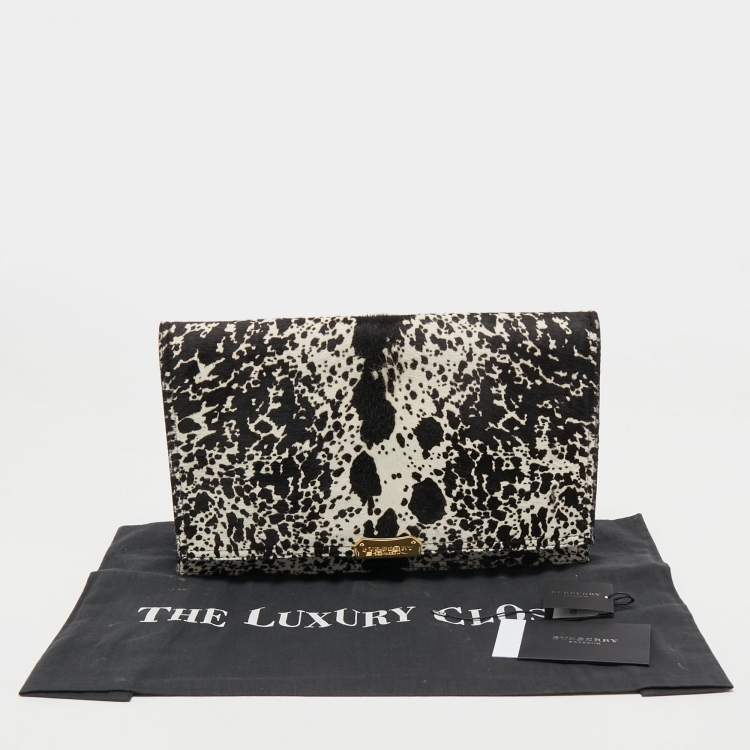 Pre Owned Burberry Black/White Calfhair and Leather Roslin Oersized Clutch