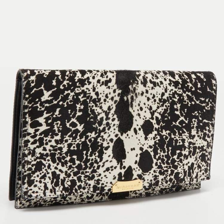 Pre Owned Burberry Black/White Calfhair and Leather Roslin Oersized Clutch