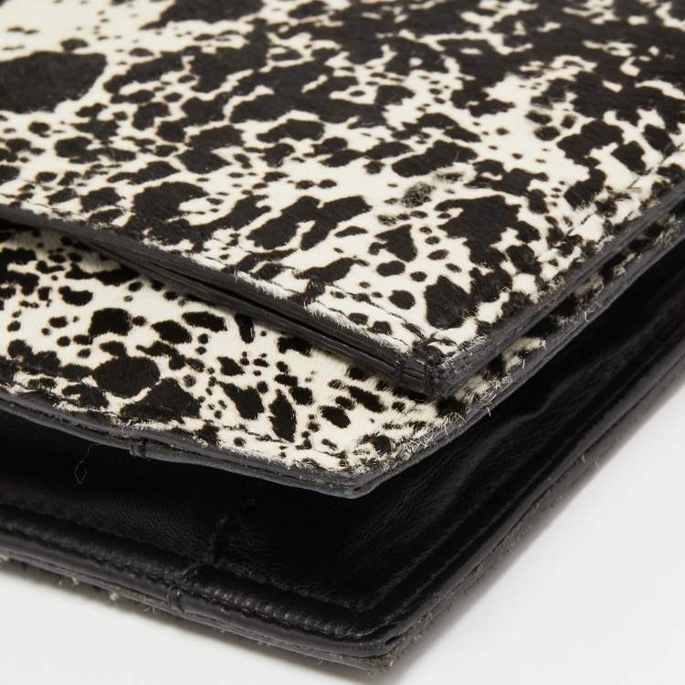 Pre Owned Burberry Black/White Calfhair and Leather Roslin Oersized Clutch