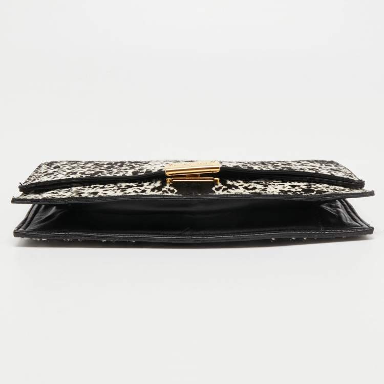 Pre Owned Burberry Black/White Calfhair and Leather Roslin Oersized Clutch
