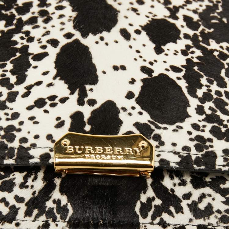 Pre Owned Burberry Black/White Calfhair and Leather Roslin Oersized Clutch