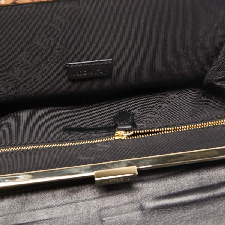 Pre Owned Burberry Black/White Calfhair and Leather Roslin Oersized Clutch